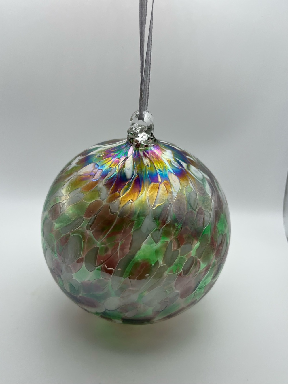 Hand-Blown Iridescent Multicolor Art Glass Ornament